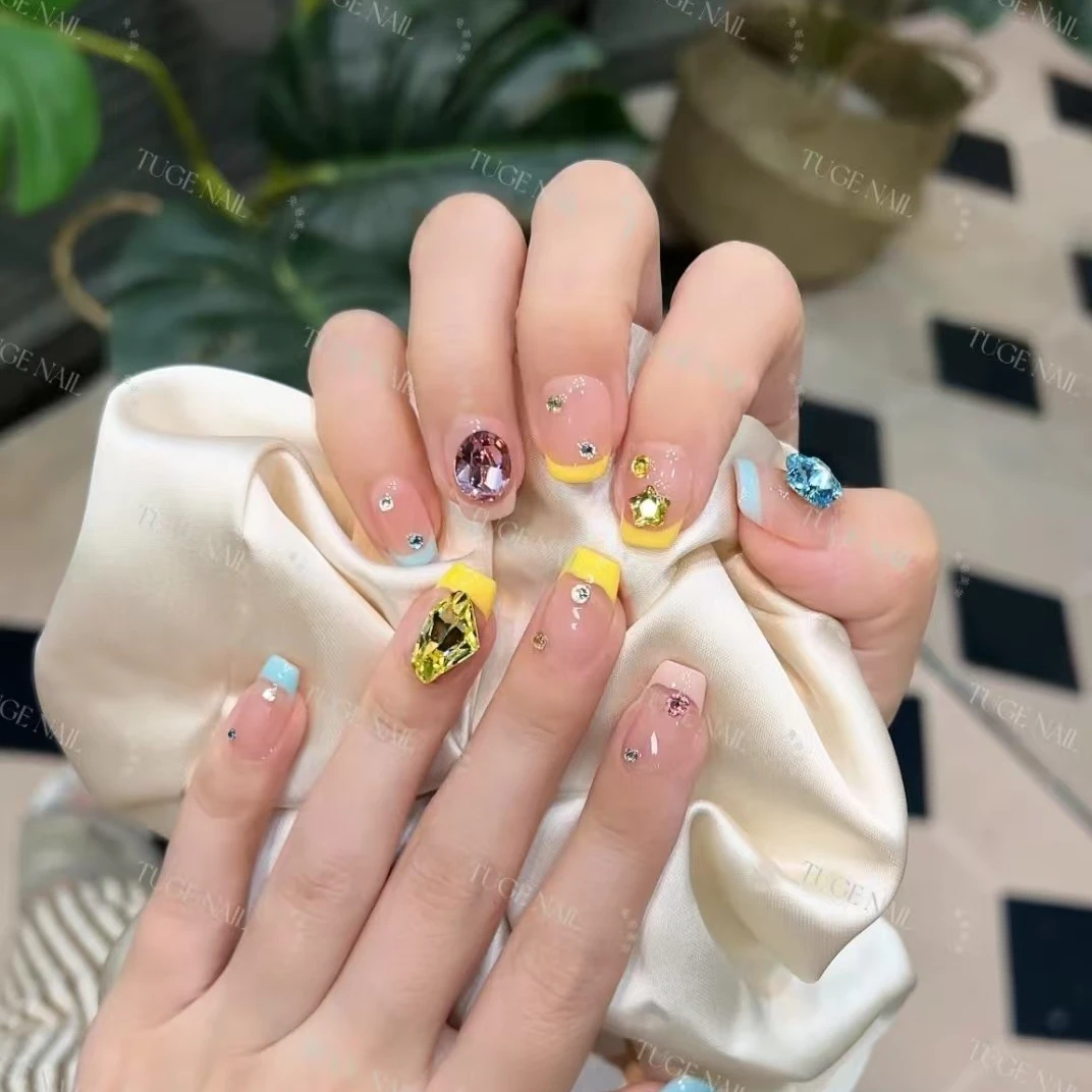 TugeNail“彩虹微笑”【施家全华】彩钻华子美甲高定手工穿戴甲1190