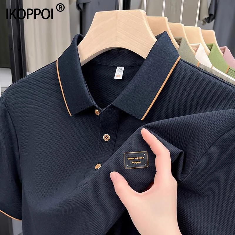 轻奢2025夏季男士中年短袖棉T恤翻领提花半袖polo衫体恤上衣服男