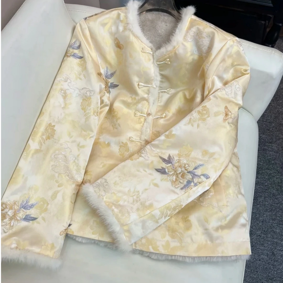 【簪花】25年冬款双面双穿新中式水貂毛外套时尚百搭显瘦款