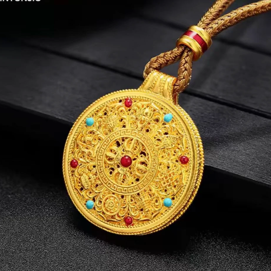 镀彩八宝罗盘吊坠十字金刚杵黄财神编织双面国潮烧蓝