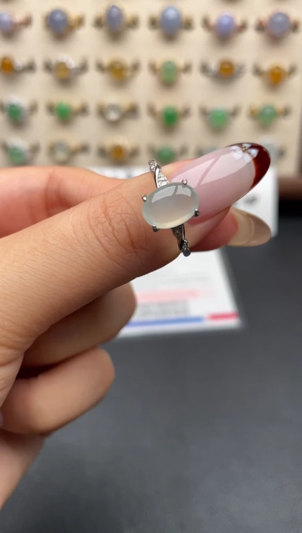 银S925镶嵌戒指翡翠一物一证一礼盒