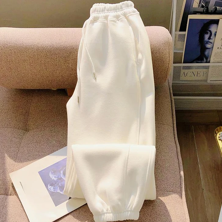 秋冬白色卫裤女薄款2025新款宽松束脚运动裤百搭高级感休闲裤子潮