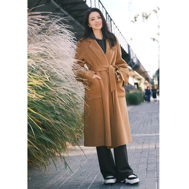 宝丫轻奢  T女式通勤气质系腰带长款毛呢大衣外套K1074