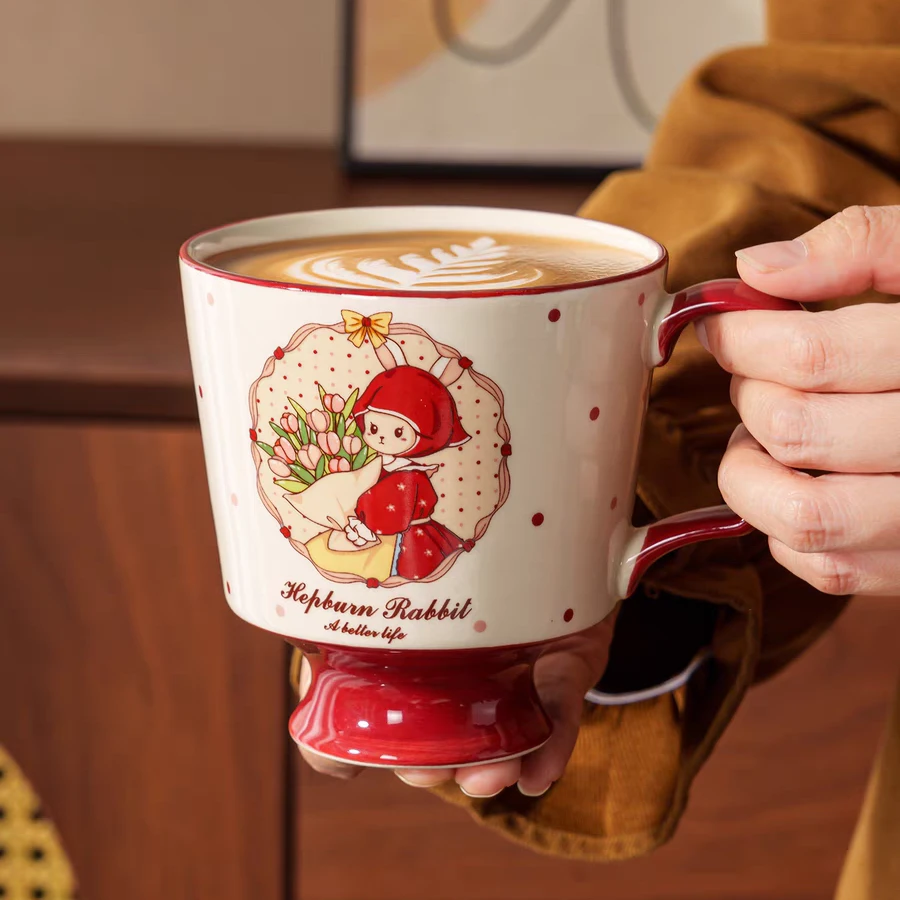 可爱赫本兔陶瓷马克杯女生咖啡杯早餐耐高温大容量水杯奶茶早餐杯