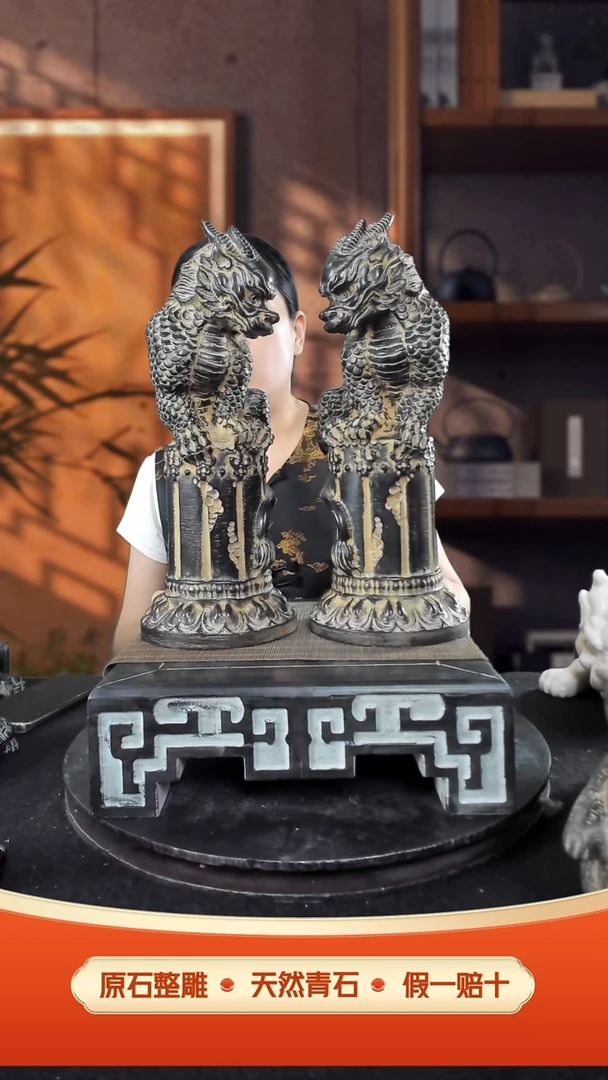 石材中****鬼立柱龙爪麒麟一对