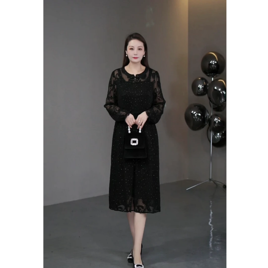 菲姐定制轻奢女装新款气质提花显瘦连衣裙宽松高档裙子240787