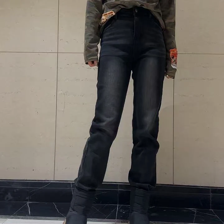 6005【薇语莎】冬季爆款时尚百搭休闲磨毛常规款牛仔烟管裤