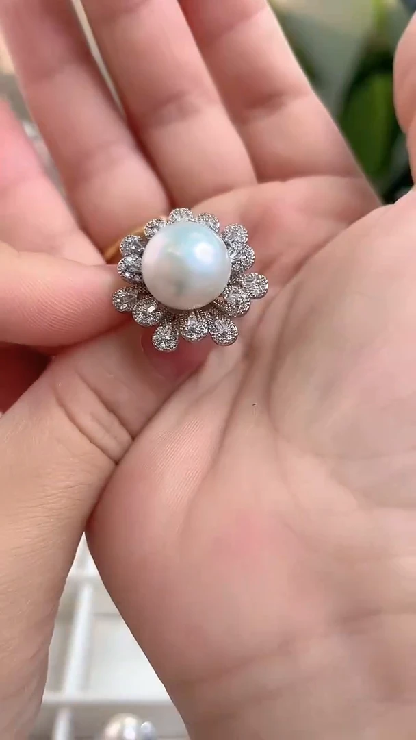 未镶嵌戒指淡水珍珠白珠戒指