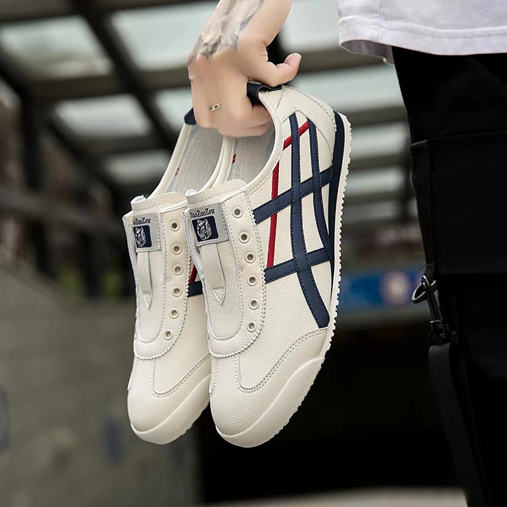 【一脚登不系鞋带款】透气运动鞋白色情侣真皮舒适透气低帮阿甘鞋