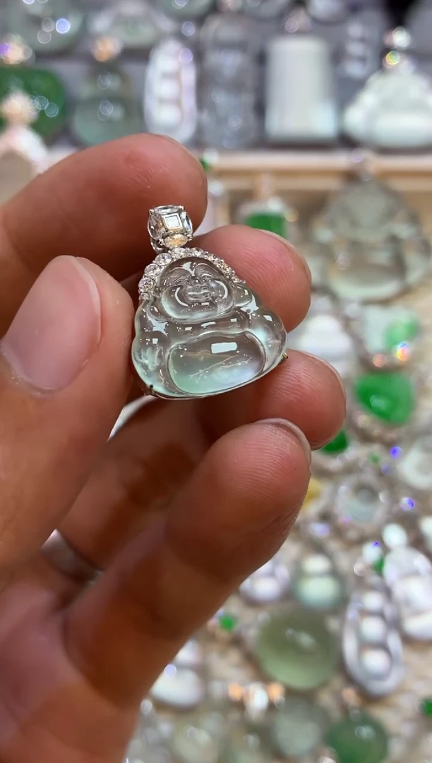 吊坠(不含链)18K金镶嵌翡翠佛公