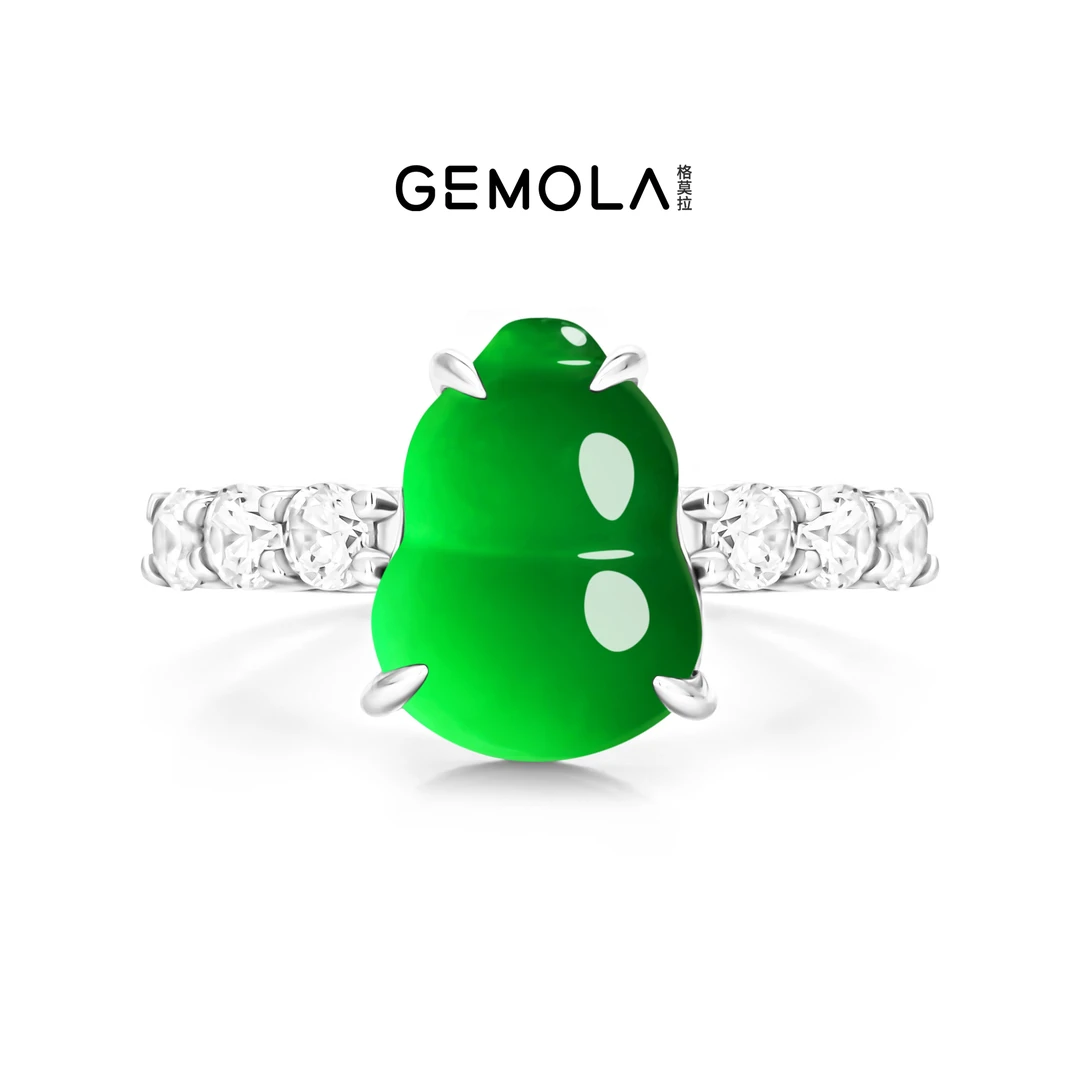 GEMOLA/格莫拉 925银合成锆石戒指 叛逆千金风绿葫芦戒指11170JG
