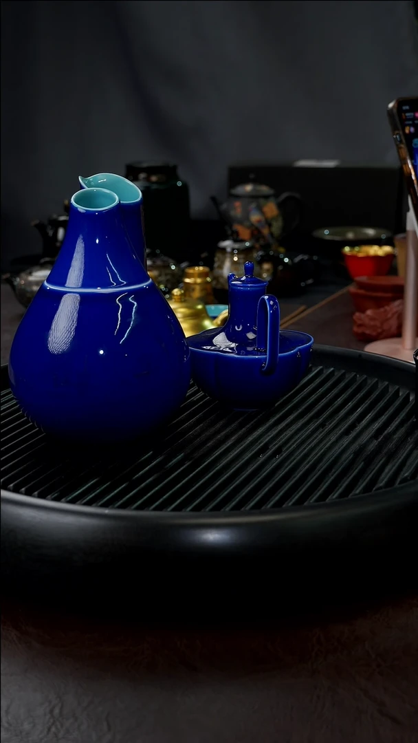 【闪购商品】杯【宜景窑温酒器系列】蓝宝王子3件套