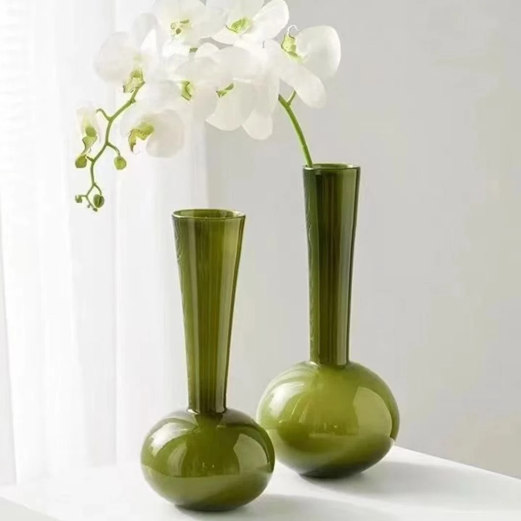 新中古天鹅颈花瓶插花琉璃轻奢高级感装饰品摆件玄关电视柜摆件