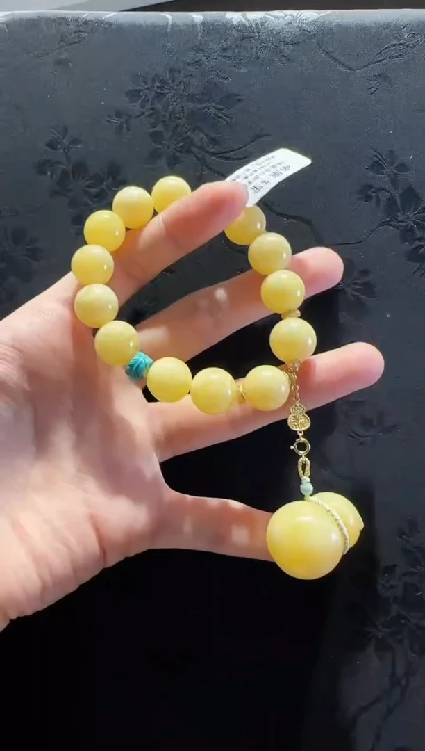 18K金镶嵌蜜蜡手串葫芦款13mm