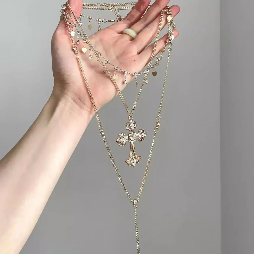 合金项链 中世纪十字架多层项链2025新款复古小众设计高级感女