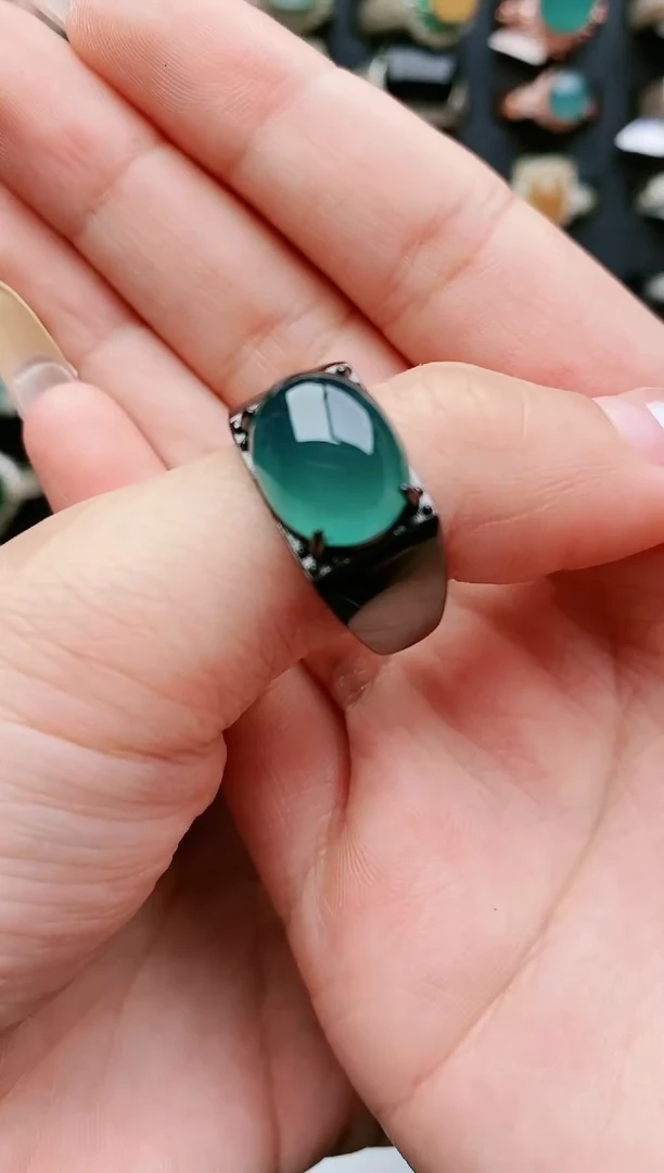 翡翠戒指银S925镶嵌天然翡翠男戒
