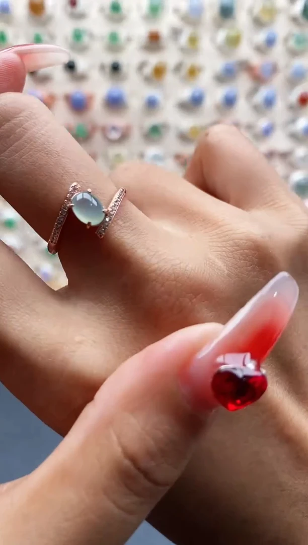 【闪购商品】翡翠戒指银S925镶嵌缅甸天然A货翡翠111 2+9