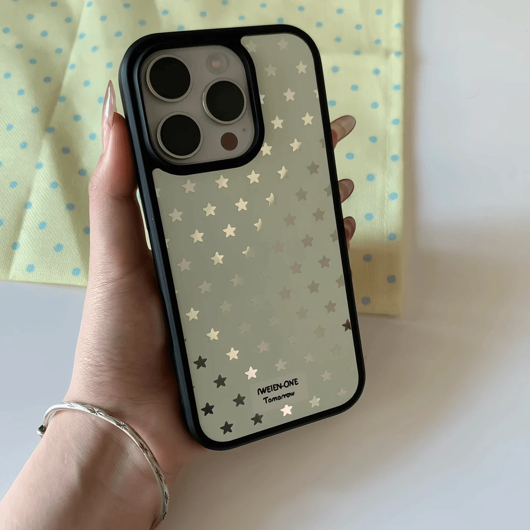 新款韩系星星标签镜面手机壳适用苹果16小米17pro/vivo s15/16/17