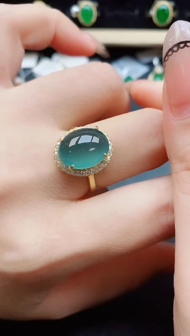 翡翠戒指银S925镶嵌50850