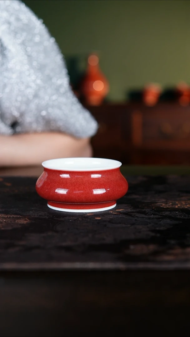 盖碗白泥景德镇纯手工陶瓷豇豆红