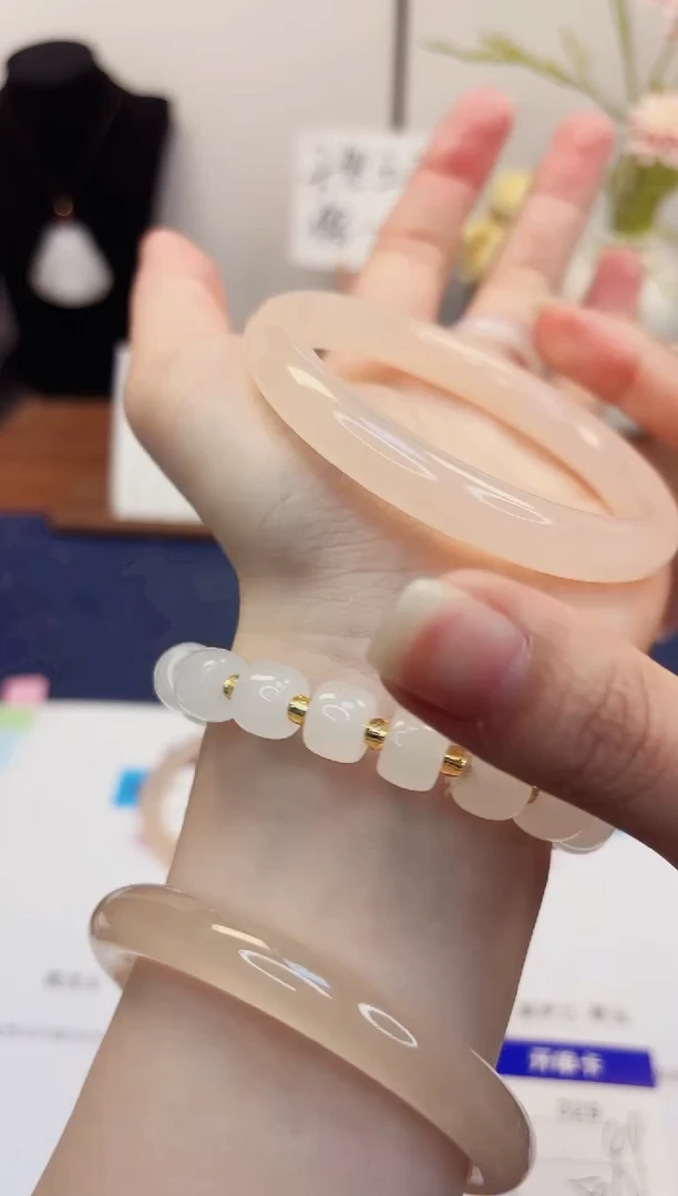 【闪购商品】石英质玉手镯未镶嵌329-美人条藕粉-圈口58