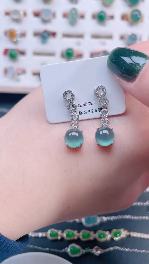 银S925镶嵌翡翠耳饰天然翡翠