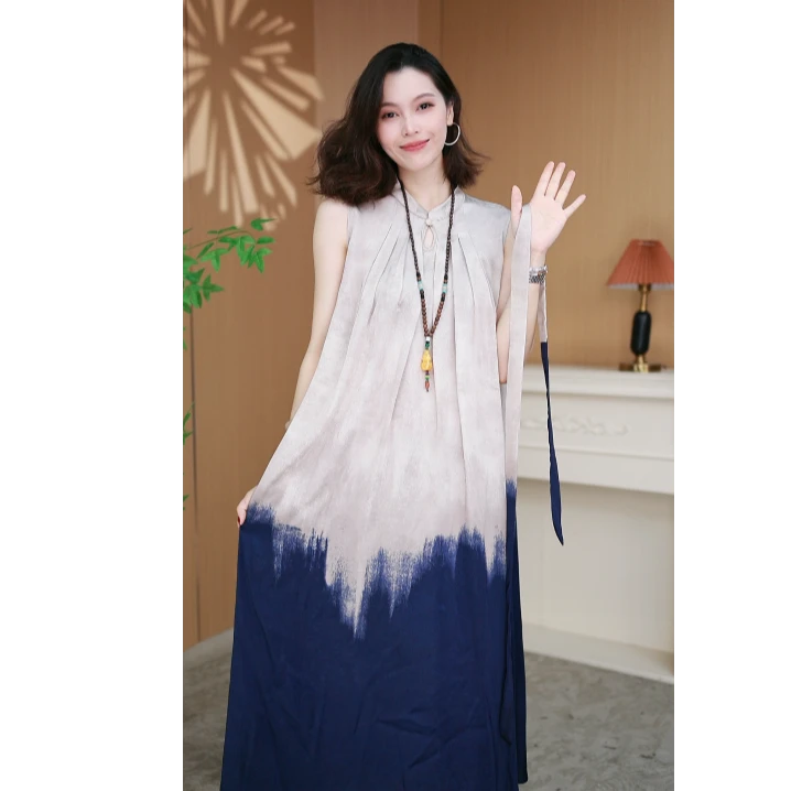 【蓝夫人 千娇百媚】·女装碎花裙瘦连衣裙气质长裙无袖8912-5