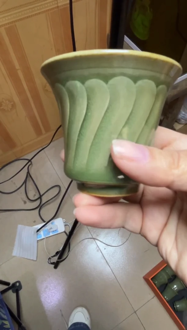 陶瓷纯手工折扇纹闻香杯正品1只