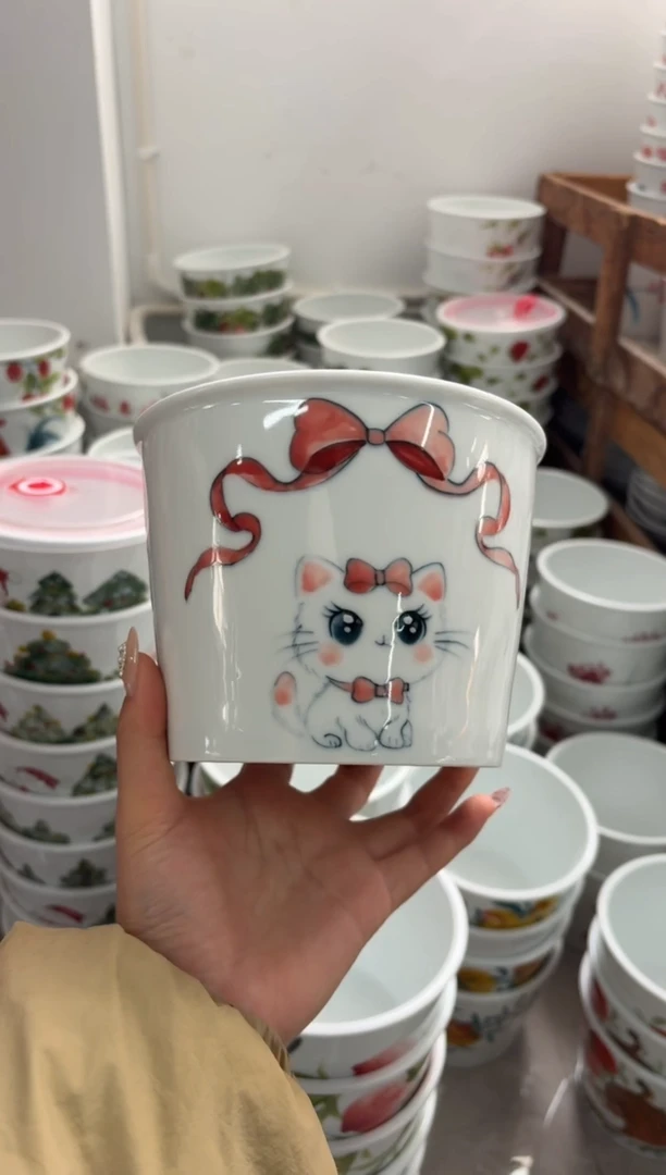 瓷片景德镇高温陶瓷食品级手绘釉中彩-大号泡面桶