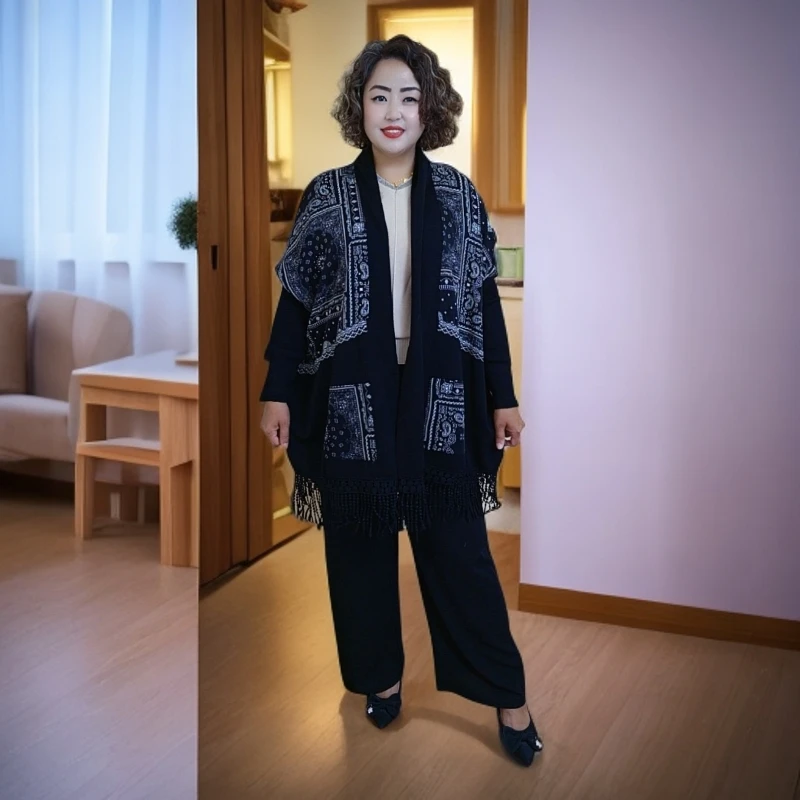 圆领短外套气质秋冬中长款女士秋季提花流苏女