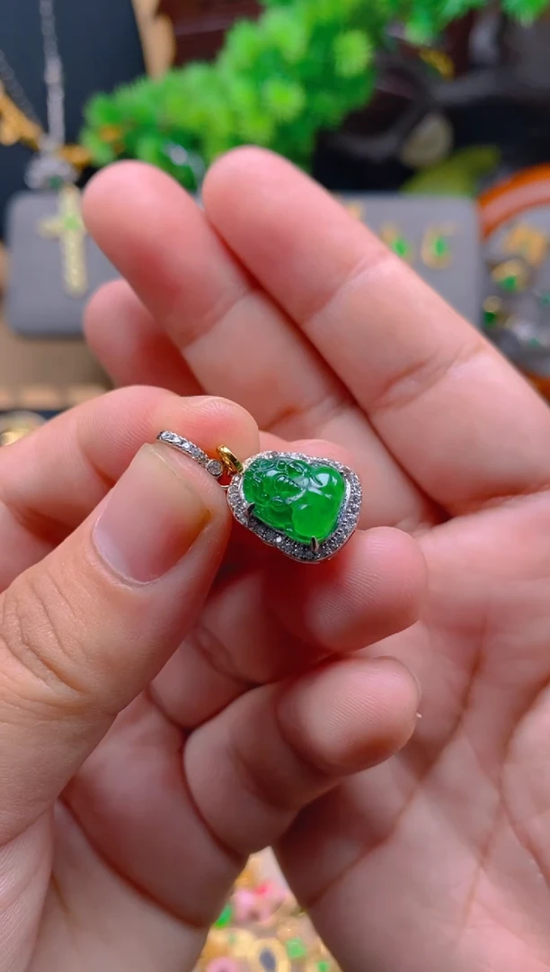 吊坠(不含链)银S925镶嵌翡翠貔貅万能扣