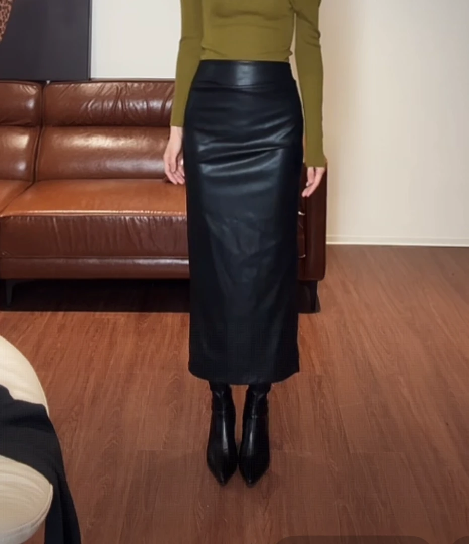 ZOUYASHIFA 皮裙开叉显瘦半身裙 YSA89001