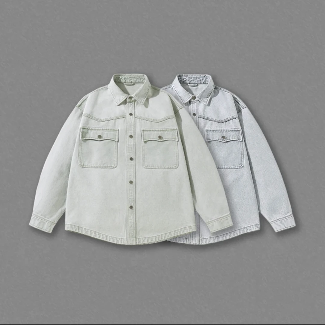 复古水洗牛仔外套翻领夹克简约百搭休闲上衣宽松潮流款5505