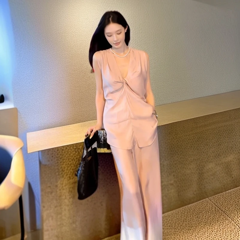 VOCKOO官方松弛感穿搭套装气质扭结无袖背心上衣女夏季垂感休闲阔