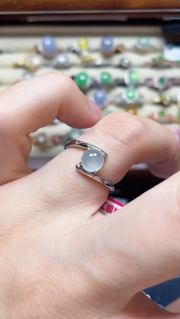 翡翠戒指银S925镶嵌-缅料