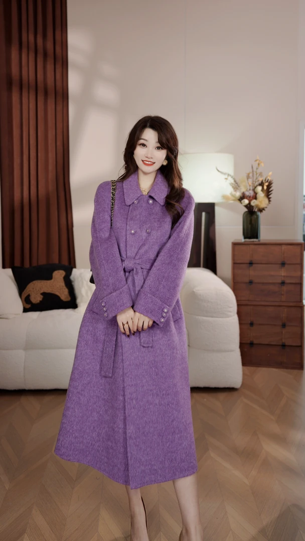 【紫罗兰D337】25年新款优雅轻奢气质中长款羊绒大衣