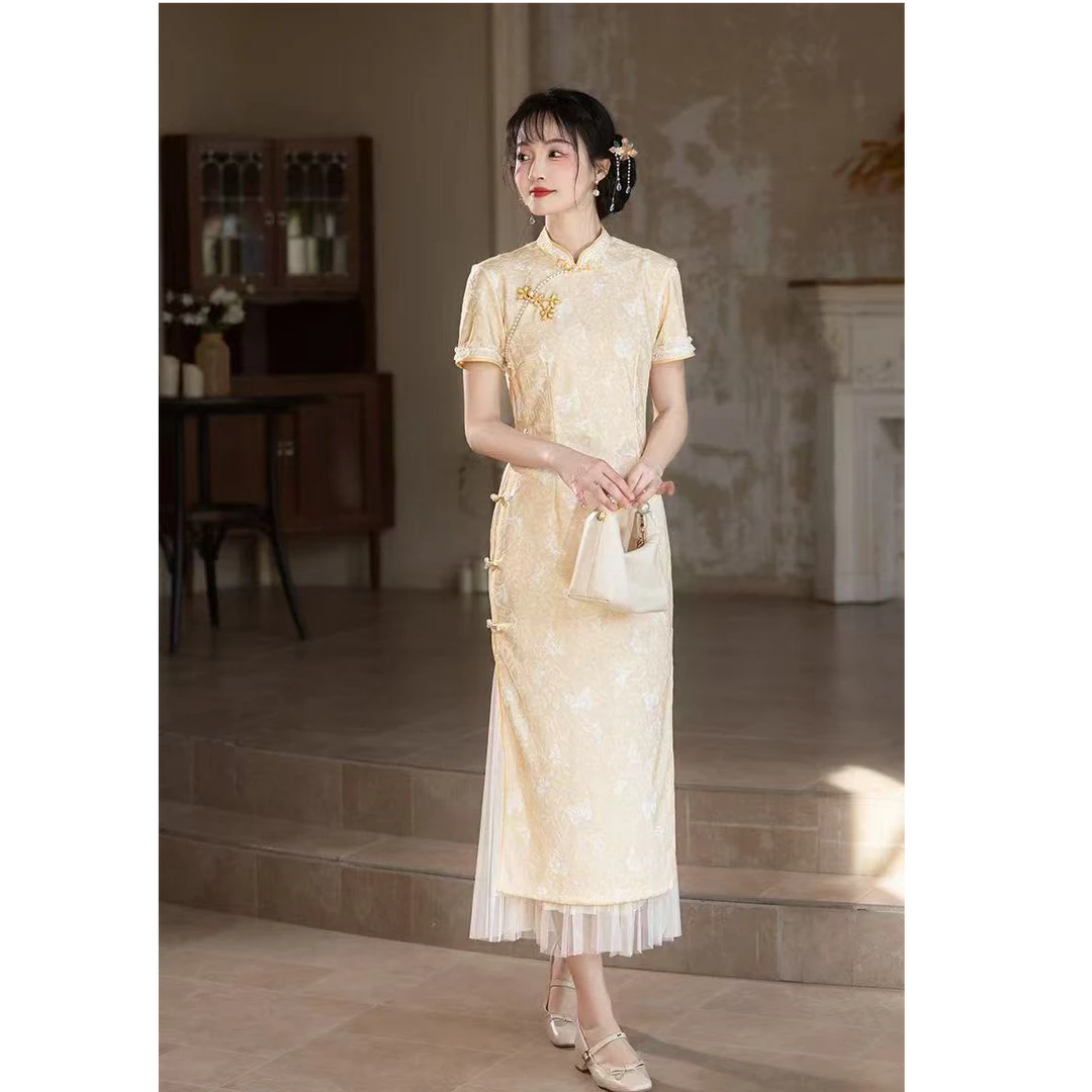 01-1701一路辉煌夏季优雅时尚显瘦中国风高端经典中长款旗袍S-3XL