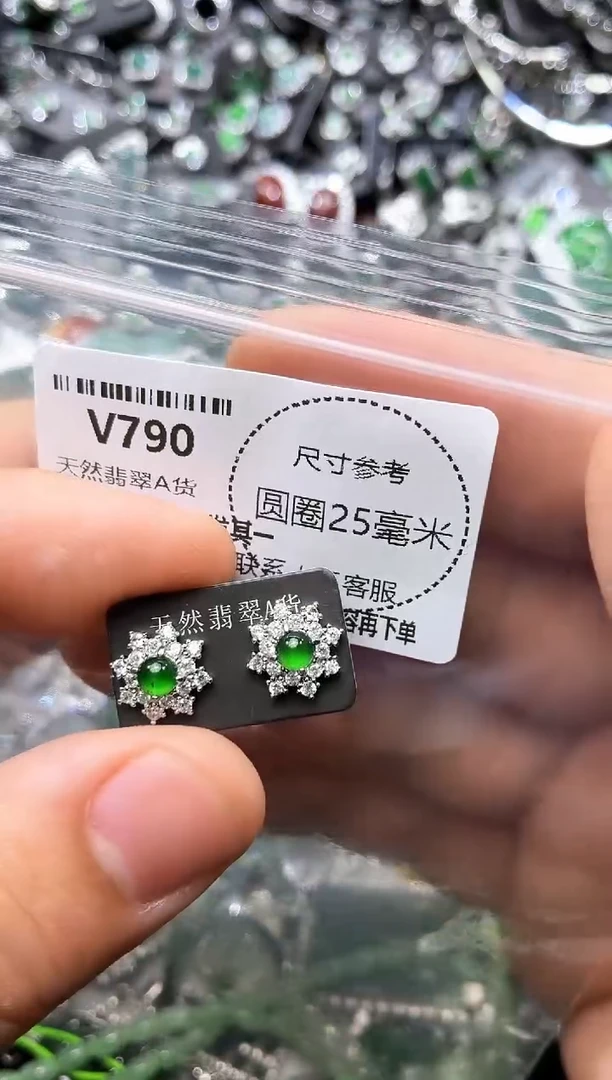翡翠未镶嵌颈饰V790耳钉