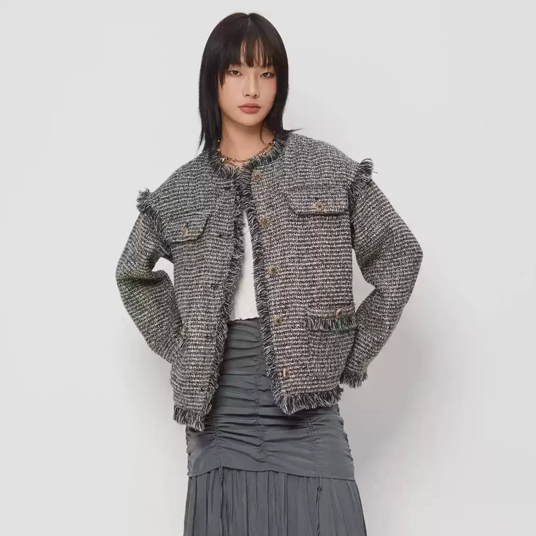 【MonTendre】 秋季新款 M 知性淑女风毛边流苏小香风外套女