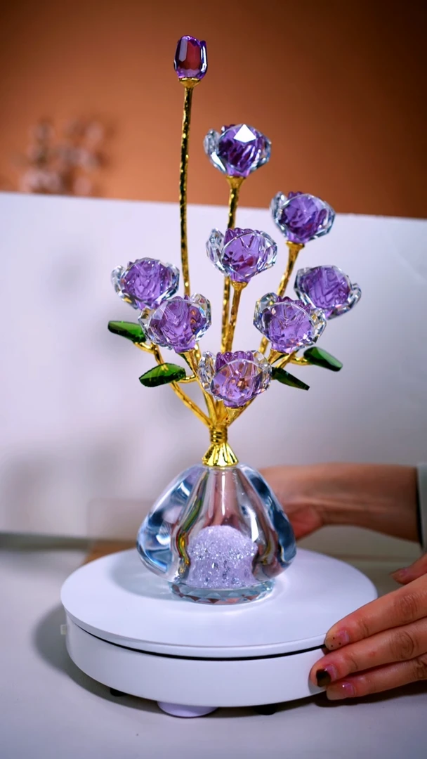 手工艺品琉璃紫色9头玫瑰