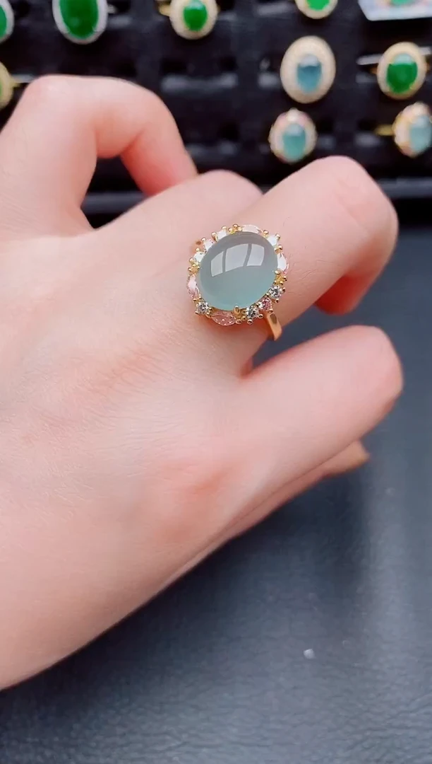 【闪购商品】翡翠戒指银S925镶嵌天然a货翡翠201