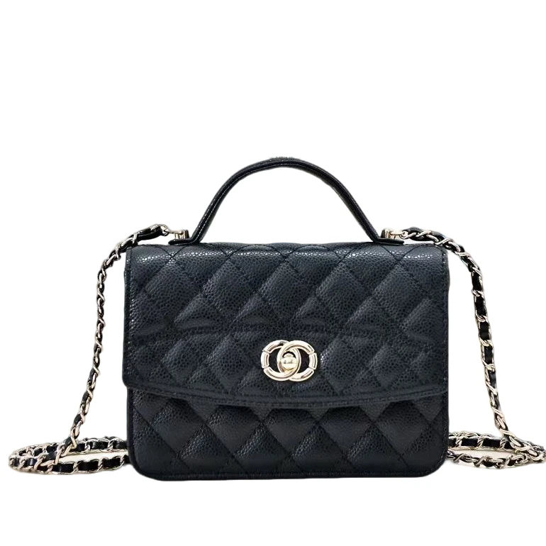 真皮小香风包包2025新款菱格链条包时尚百搭鱼子酱双肩链条包