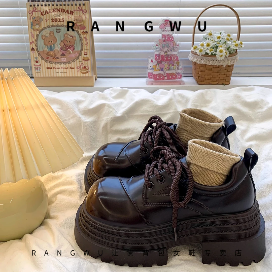 欧货厚底增高小皮鞋女2025春秋新款时尚英伦风矮子乐系带乐福单鞋