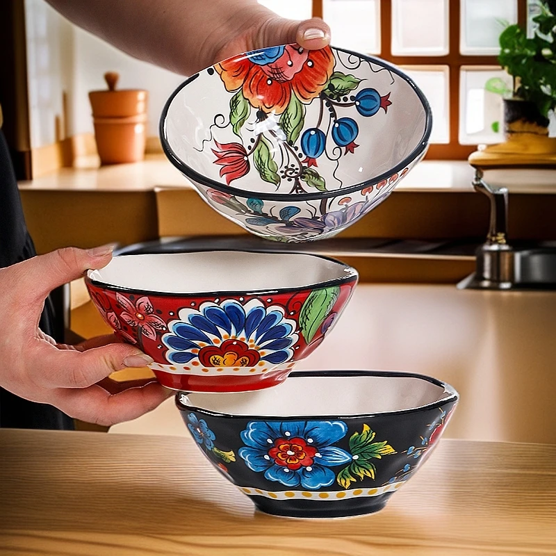 奥克6英寸异形沙拉碗斗笠碗陶瓷吃饭碗家用汤粥碗釉下彩