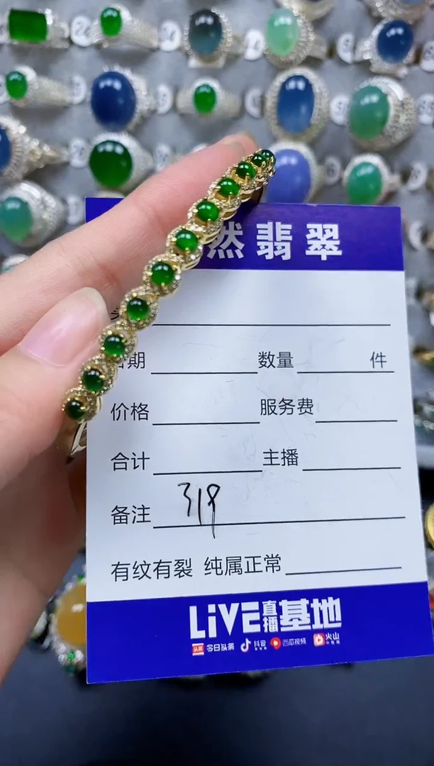 翡翠手镯银S925镶嵌319