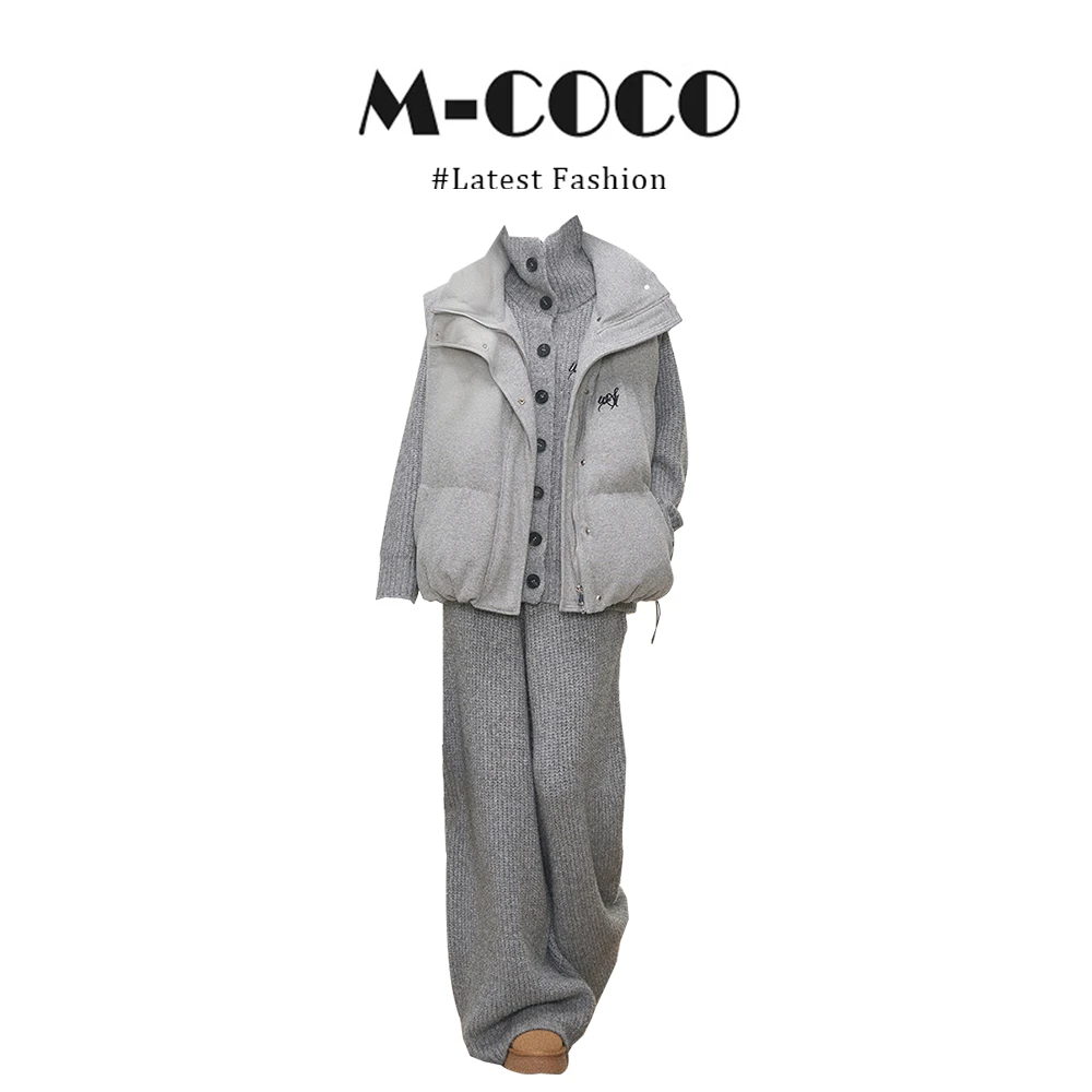 INS CEC高性价比韩系慵懒风套装女马夹背心棉服秋冬针织休闲裤