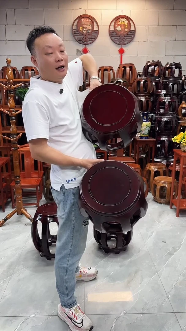 花梨木类家具酸枝色小号鼓凳一对（二个）