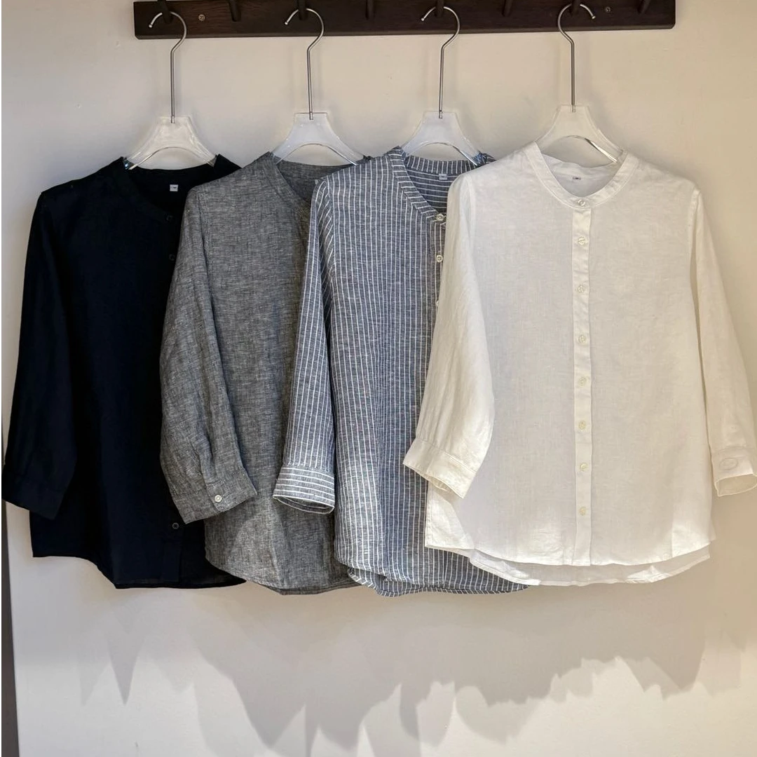 【镇店之宝】日单小猪鼻子经典100亚麻细腻柔软亚麻衬衫七分袖7971