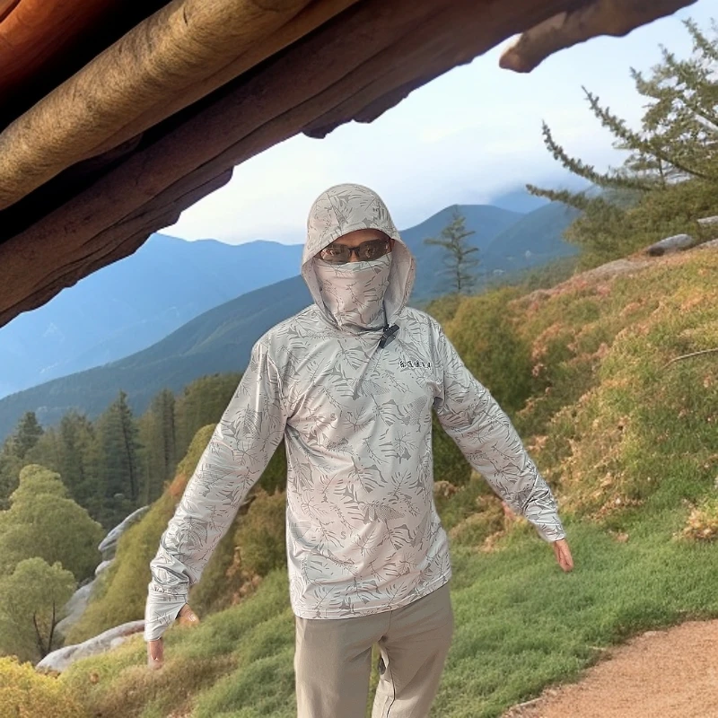 乐逍遥户外钓鱼带围脖面防晒衣防晒服防紫外线50+