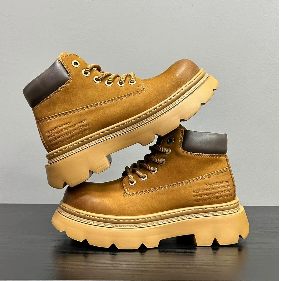 美式复古马丁靴高帮男士厚底大黄靴真皮高级感工装靴秋冬新款透气